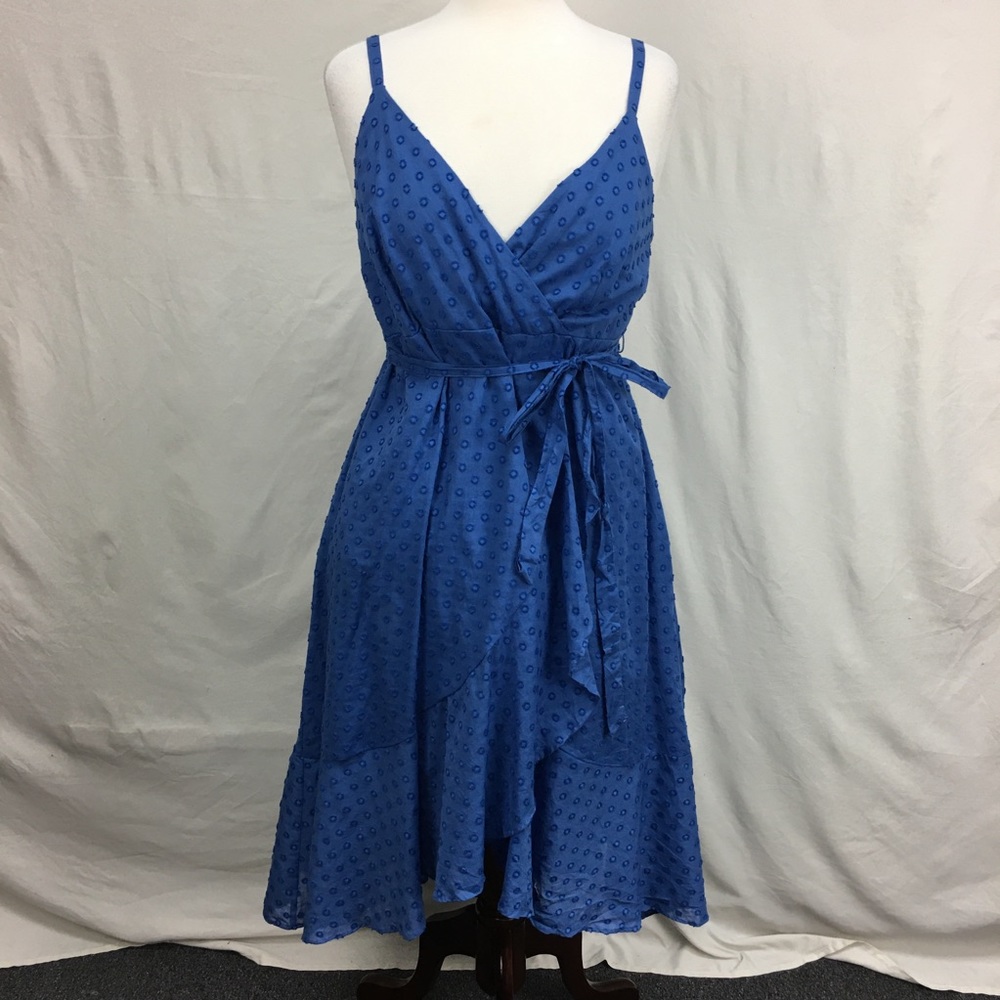 Mimi Maternity Blue Dobby Print Faux Wrap Dress